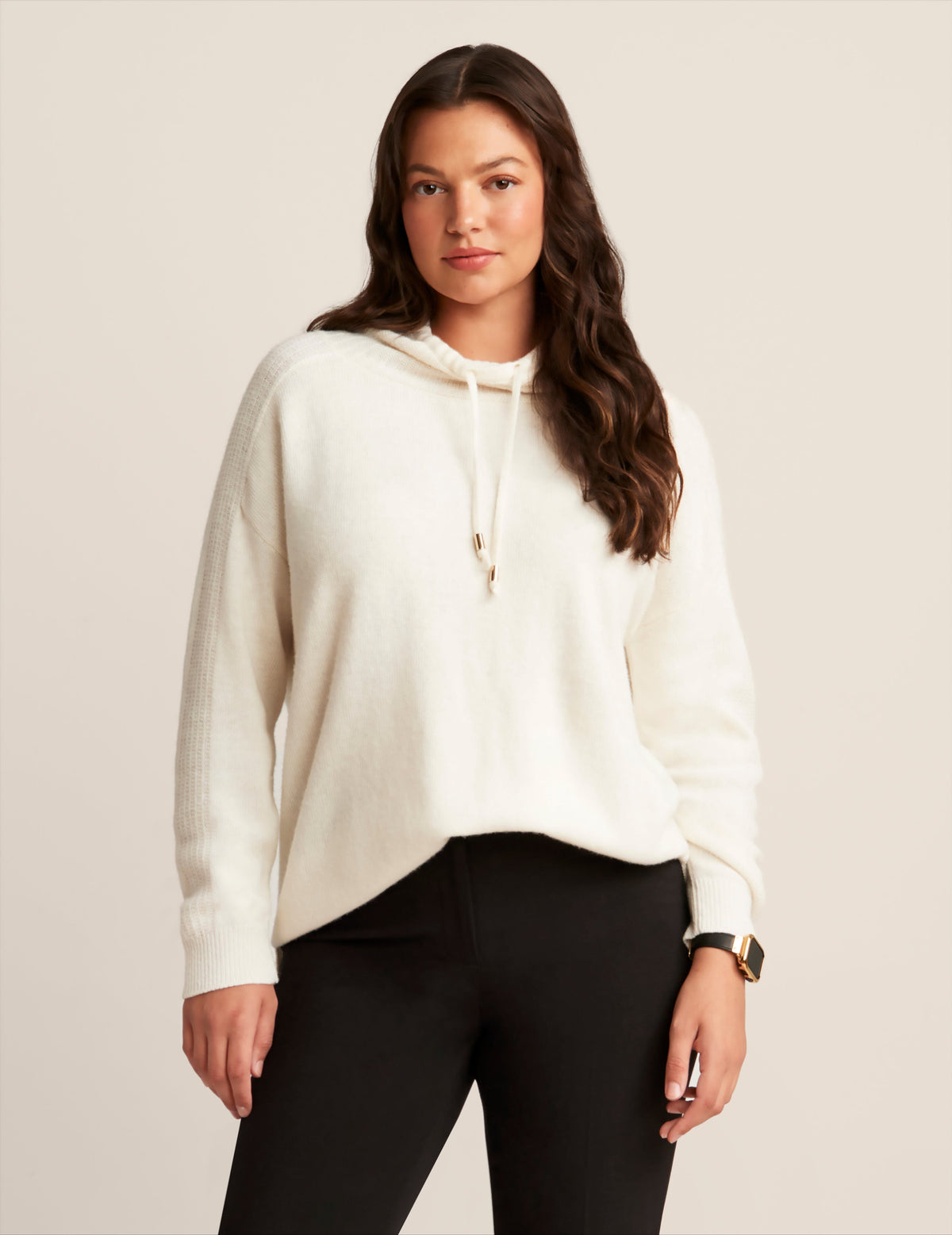 Anne Klein Anne White Drawstring Mockneck Sweatshirt