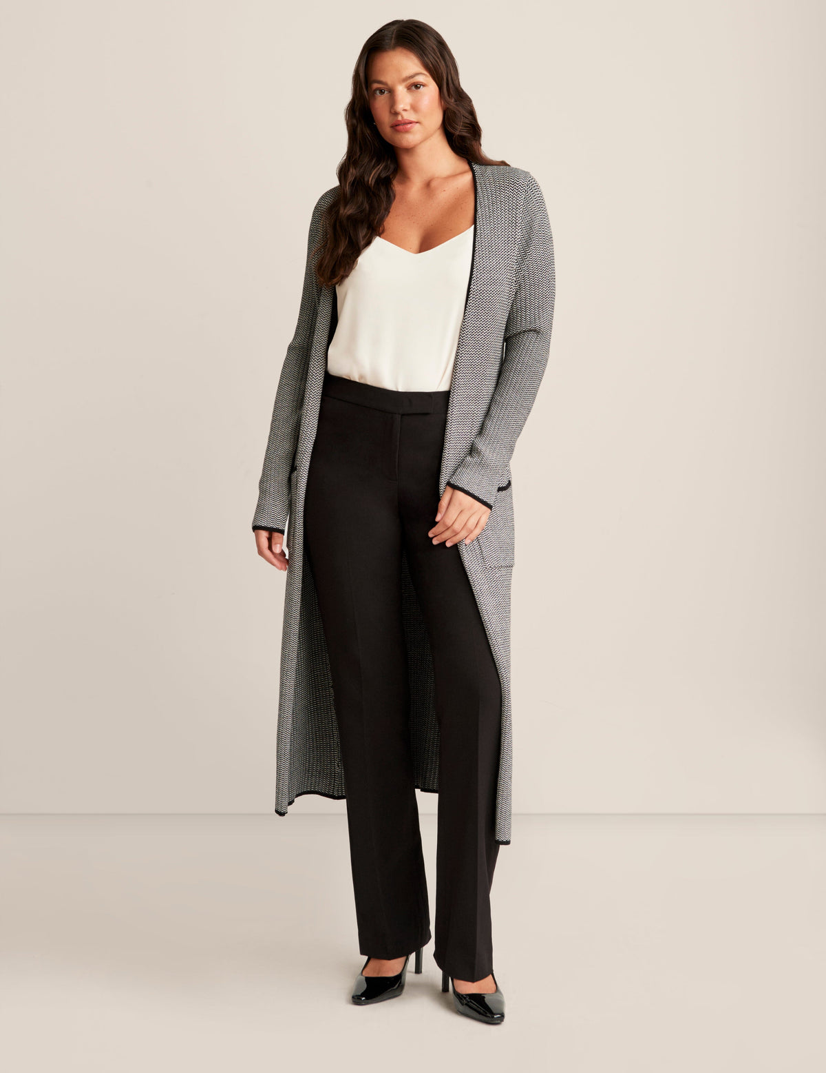 Anne Klein Anne Blk/Anne Wht Oversized Long Cardigan