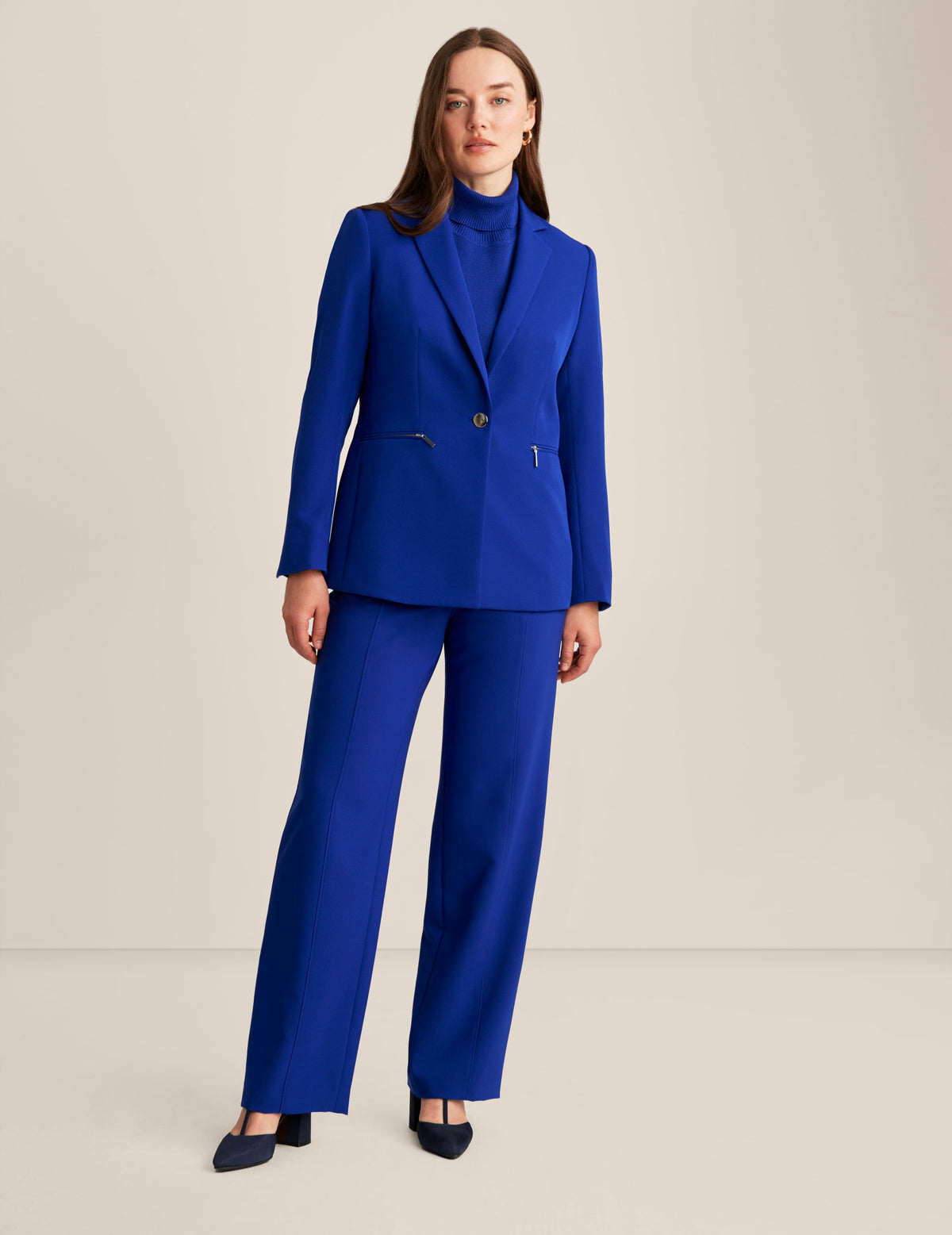 Anne Klein Vibrant Cobalt Anne Stretch One Button Notch Collar Jacket