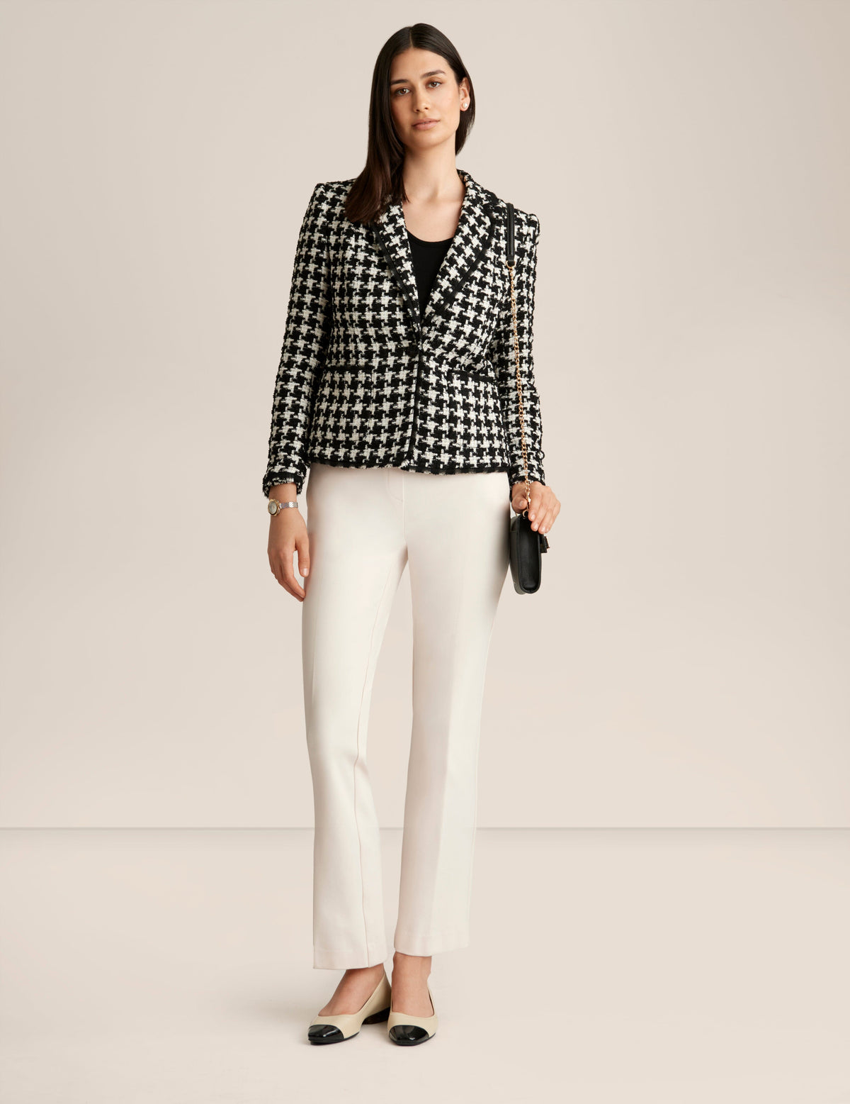 Anne Klein Anne Blk/Anne Wht Tweed Patch Pocket Jacket