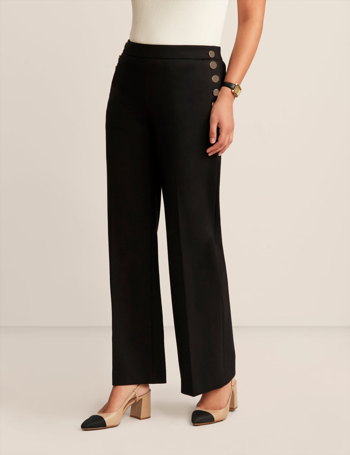 Anne Klein Anne Black Pull On Sailor Wide Leg Pant