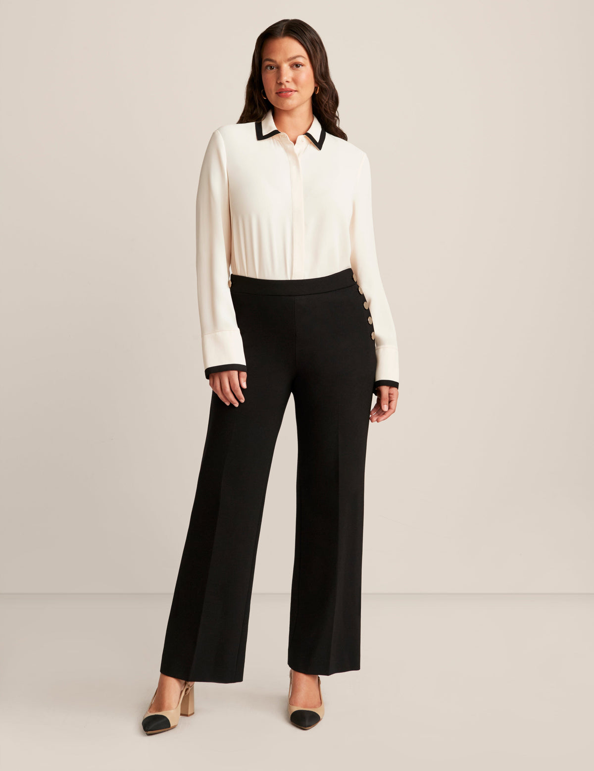 Anne Klein Anne White Contrast Tipped Blouse