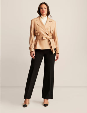 Anne Klein Coffee Cream Vegan Leather Short Belted Trench