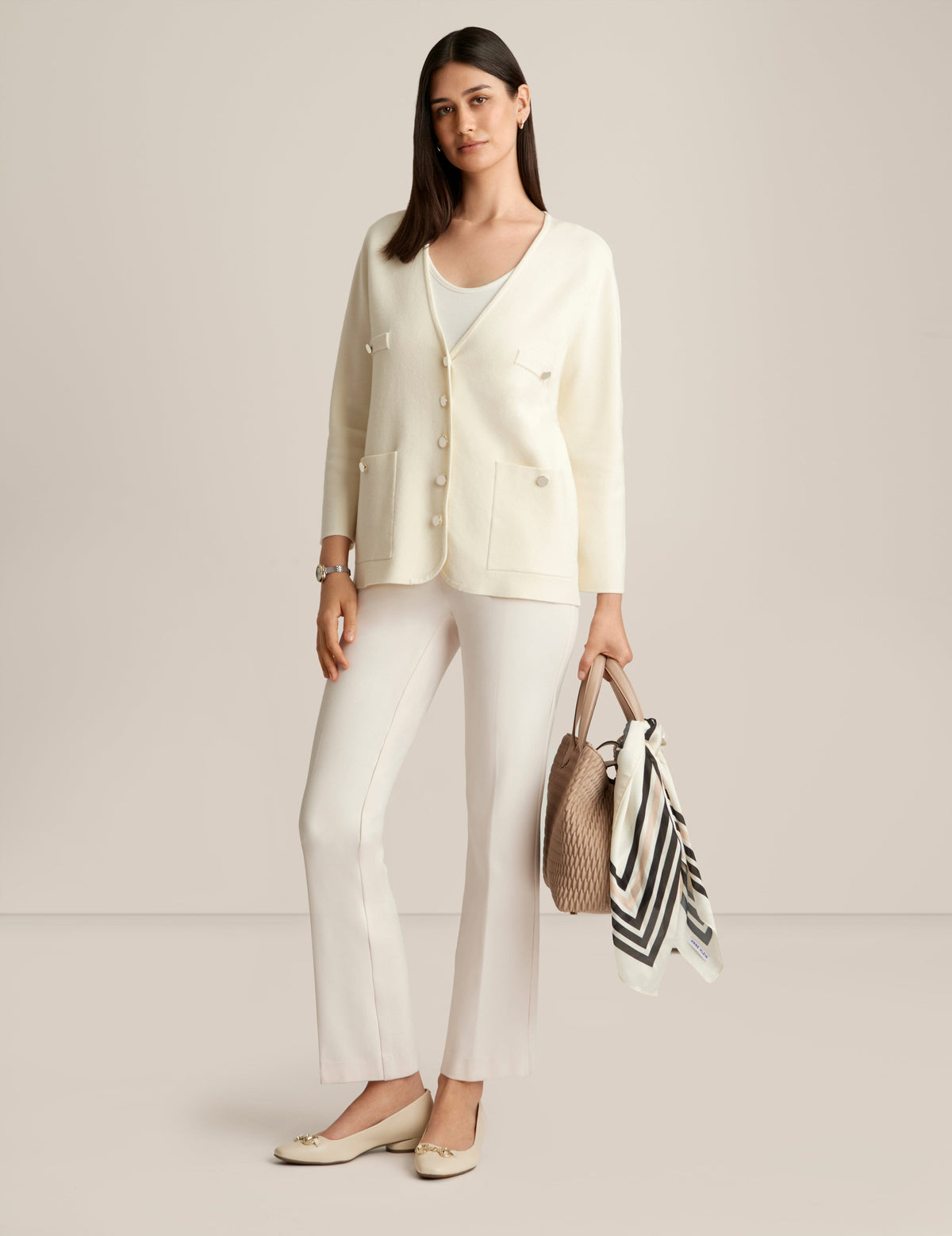 Anne Klein Anne White V-Neck Cardigan