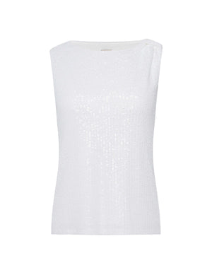 Anne Klein Bright White Asymmetrical Sequin Top