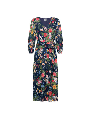 Three Quarter Sleeve V Neck Midi Anne Klein