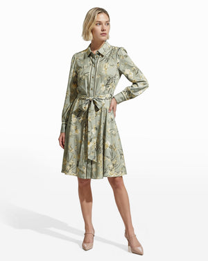 Silk Floral Long Sleeve Shirt Dress With Tie Waist Clothing Kasper
