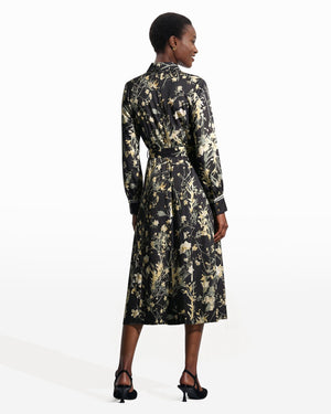 Button-Down Floral Cotton Midi Shirt Dress with Tie Belt Clothing Kasper