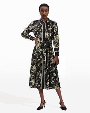Button-Down Floral Cotton Midi Shirt Dress with Tie Belt Clothing Kasper