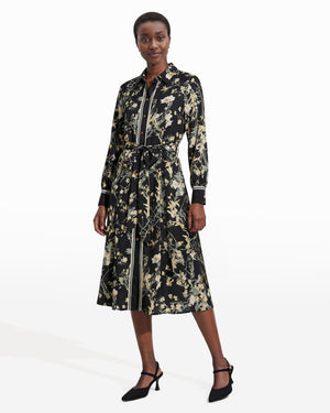 Button-Down Floral Cotton Midi Shirt Dress with Tie Belt Clothing Kasper