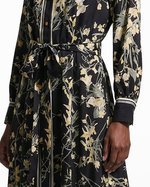 Button-Down Floral Cotton Midi Shirt Dress with Tie Belt Clothing Kasper