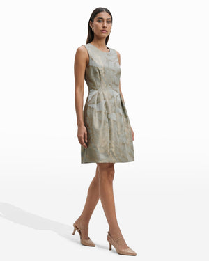 Seamed Satin Fit And Flare Dress With Pleats Clothing Kasper