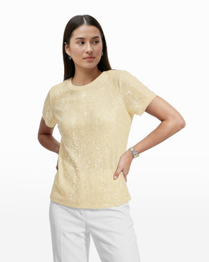 Sequin Short Sleeve Crew Neck Relaxed Fit Tee Clothing Kasper