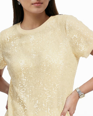 Sequin Short Sleeve Crew Neck Relaxed Fit Tee Clothing Kasper