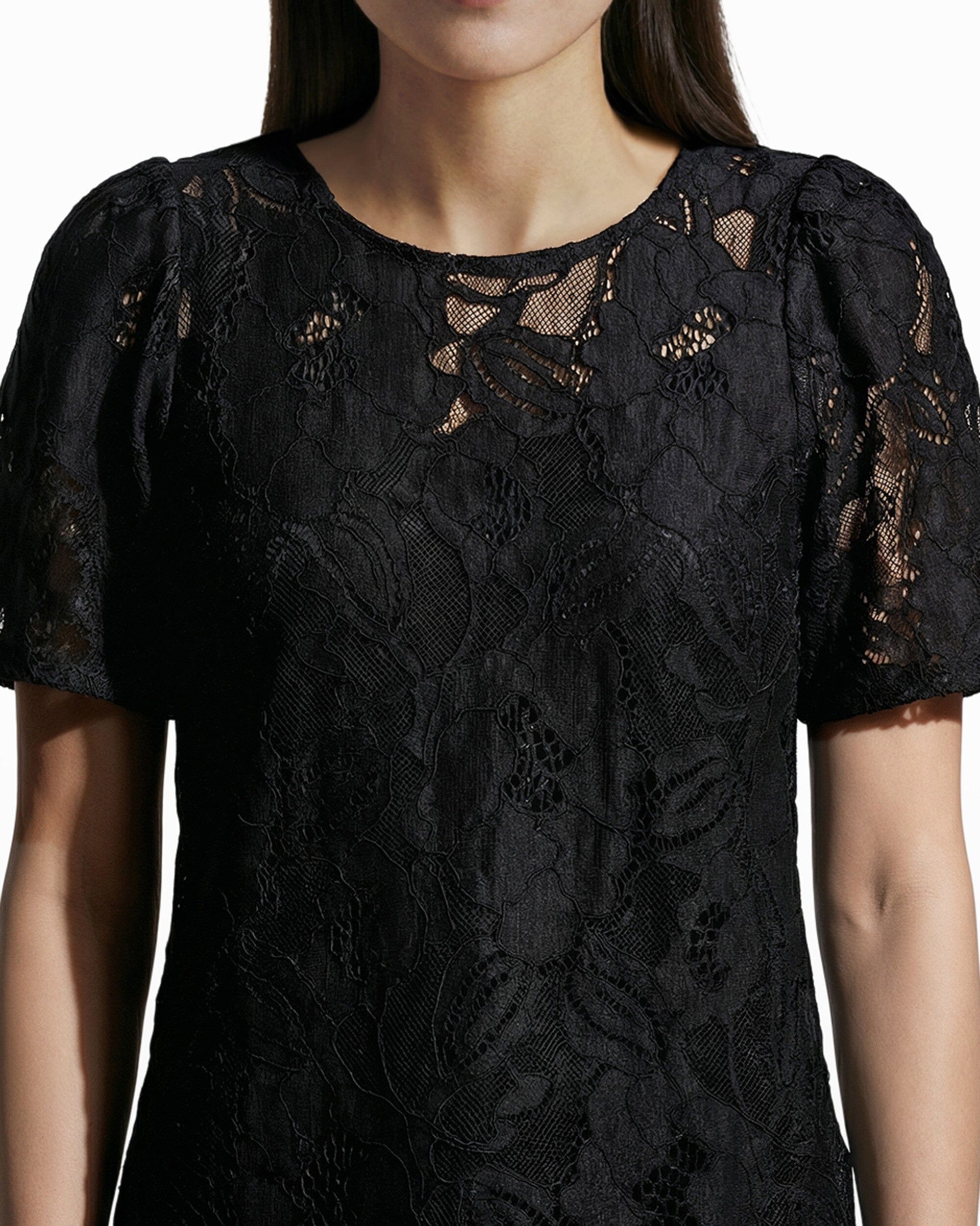 Jewel Neck Short Sleeve Floral Lace Overlay Tee Clothing Kasper