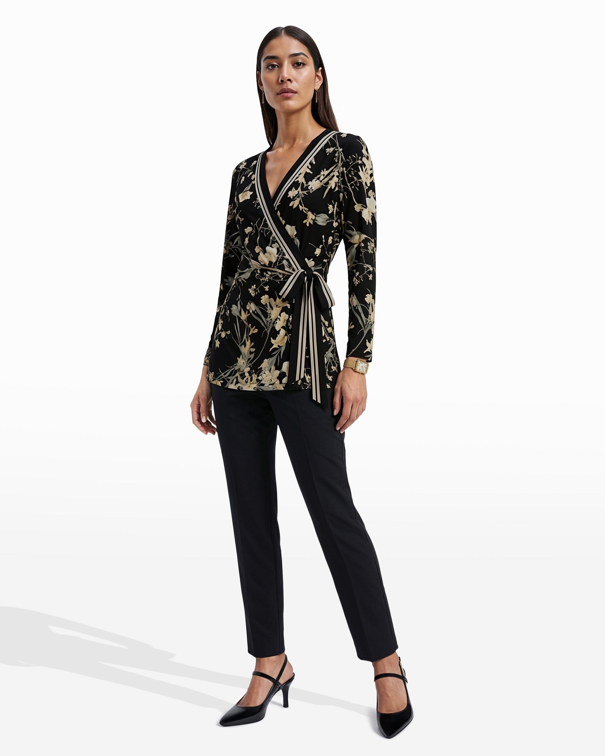 Anne Klein Floral Wrap Tie Top