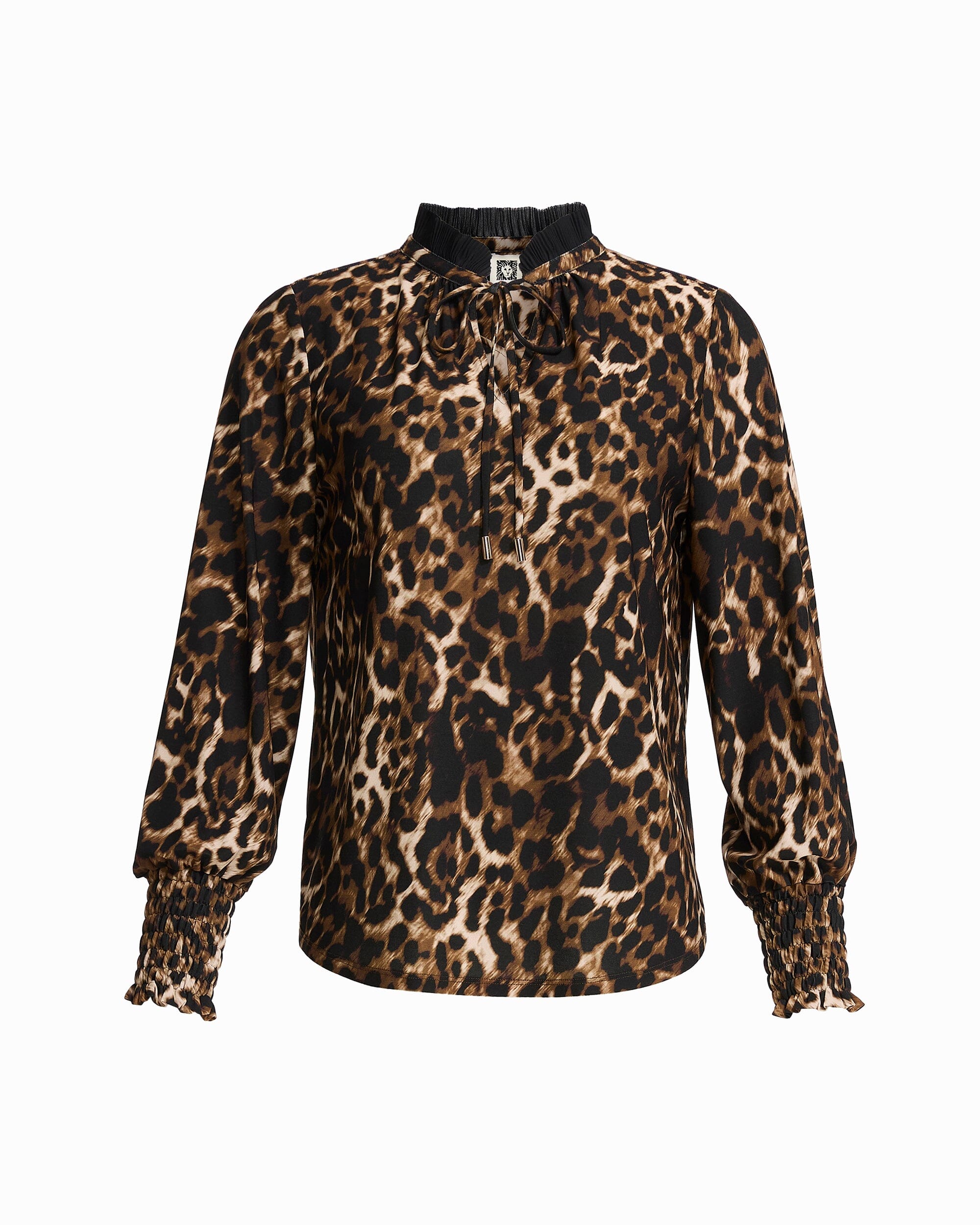 Anne Klein Anne Black Multi Plus Long Sleeve Smocked Top