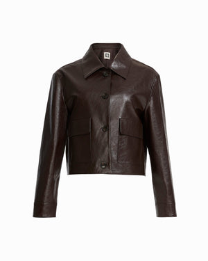 Anne Klein Deep Mahogany Vegan Leather Cropped Jacket