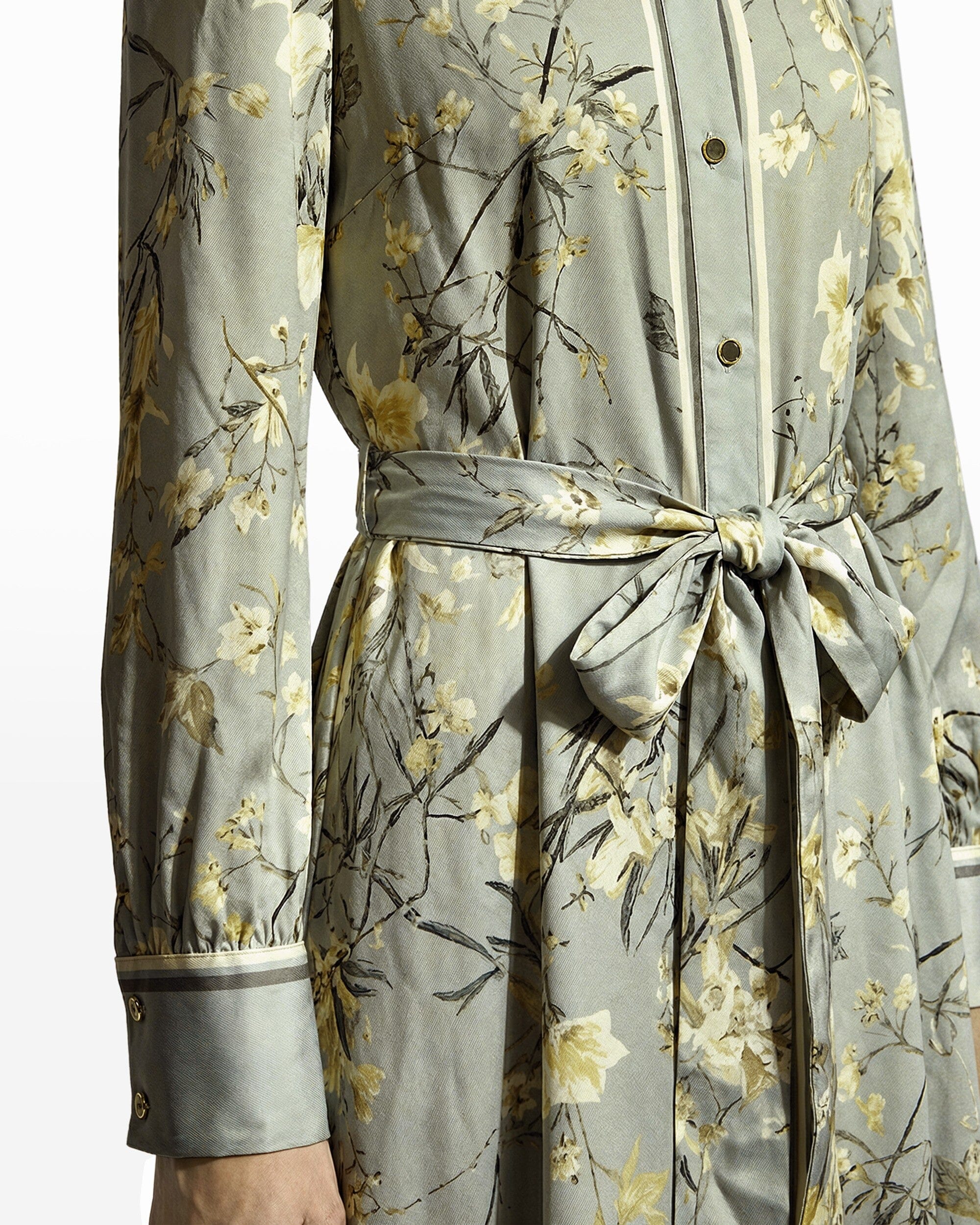 Silk Floral Long Sleeve Shirt Dress With Tie Waist Clothing Kasper