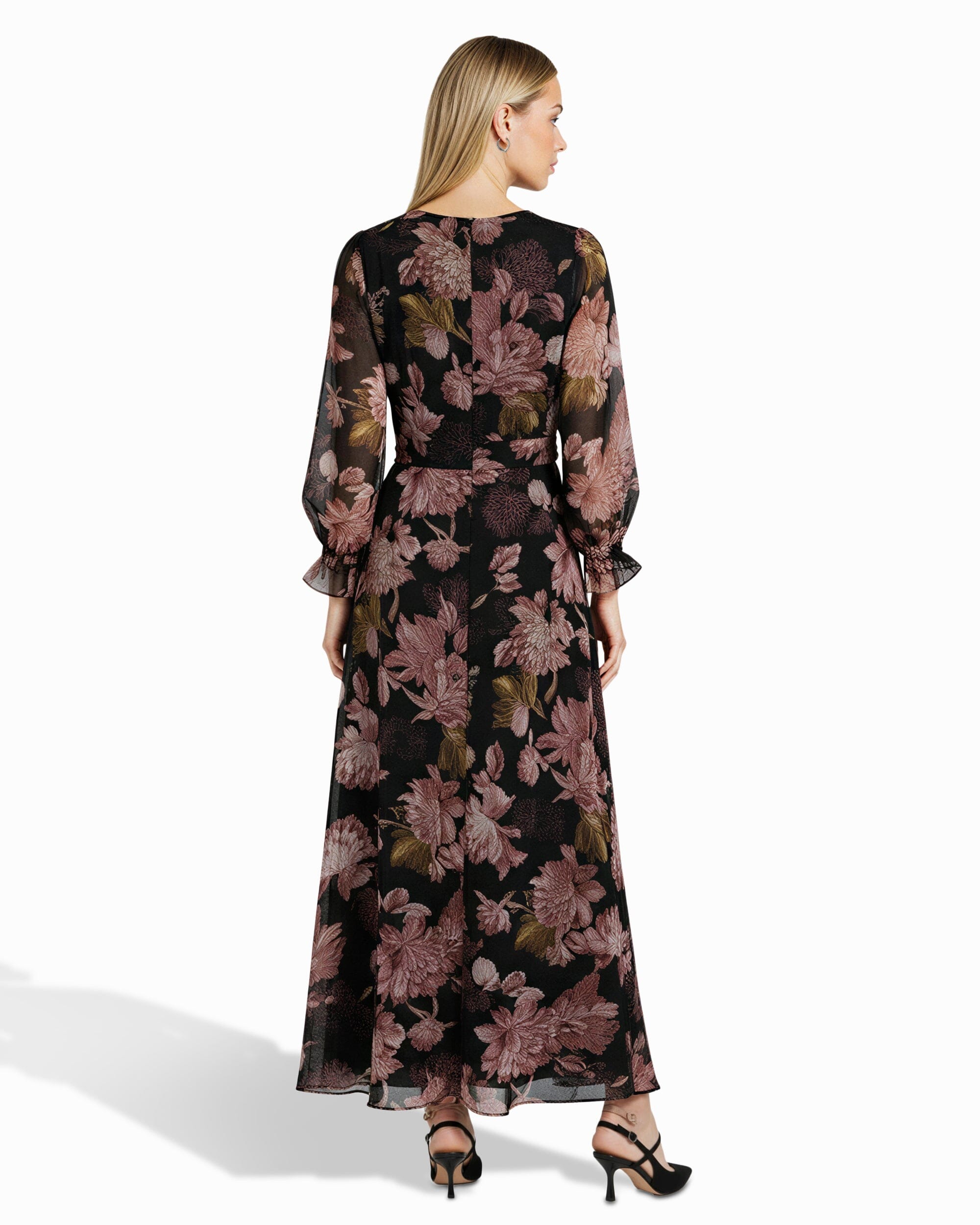 Anne Klein Women's V-Neck Belted Long-Sleeve Maxi Dress - Anne Black Multi (9XO) Anne Klein Women's V-Neck Belted Long-Sleeve Maxi Dress - Anne Black Multi (9XO)