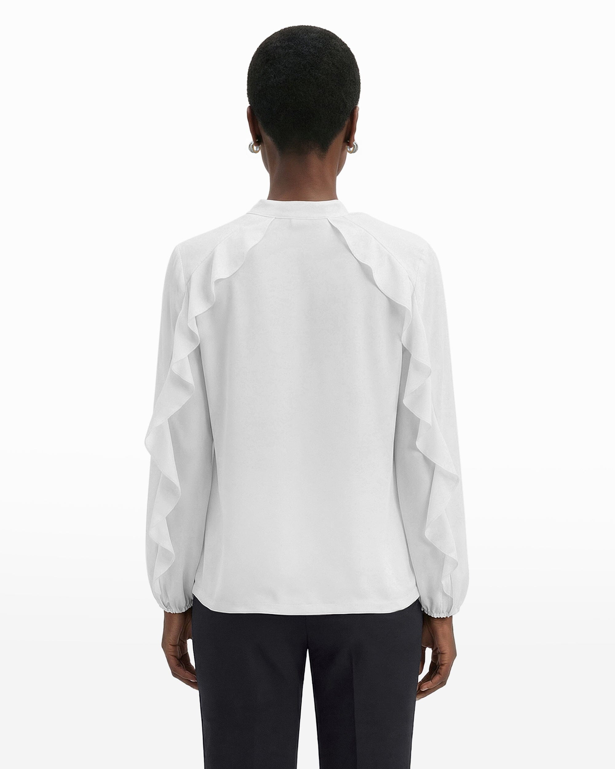 Anne Klein Long Sleeve Ruffle detail Detail Tie Neck Top