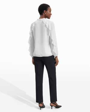 Anne Klein Long Sleeve Ruffle detail Detail Tie Neck Top