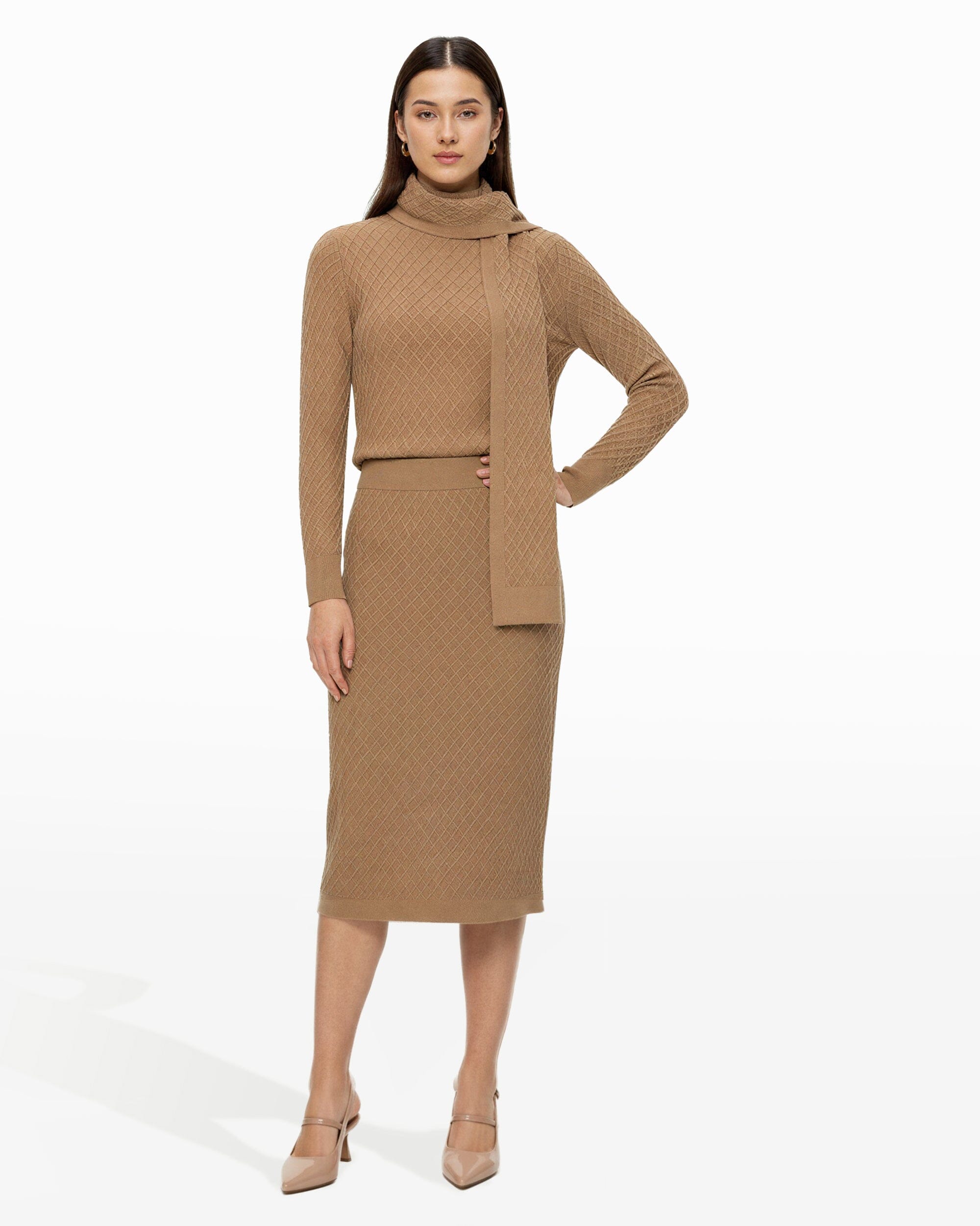 Anne Klein Latte Diamond Stitch Sweater Skirt