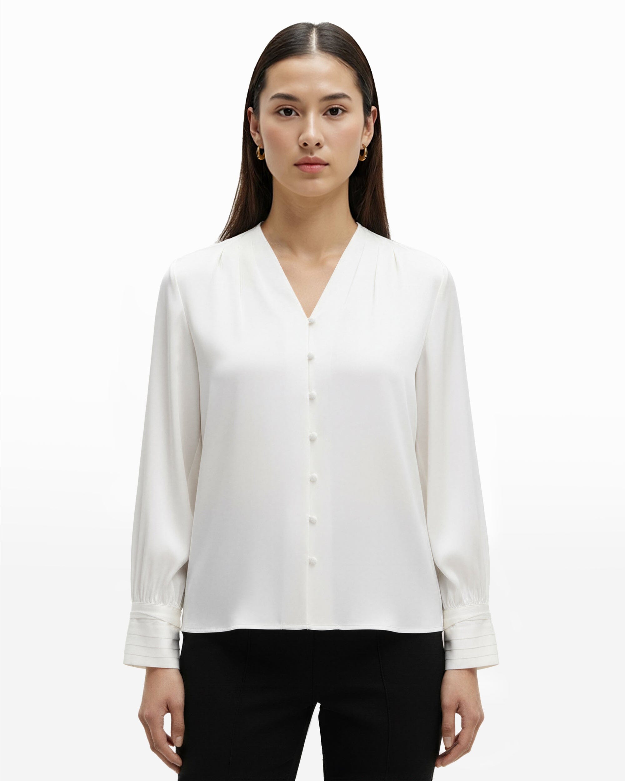 Anne Klein Pleated Cuff V Neck Top