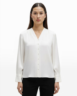 Anne Klein Pleated Cuff V Neck Top