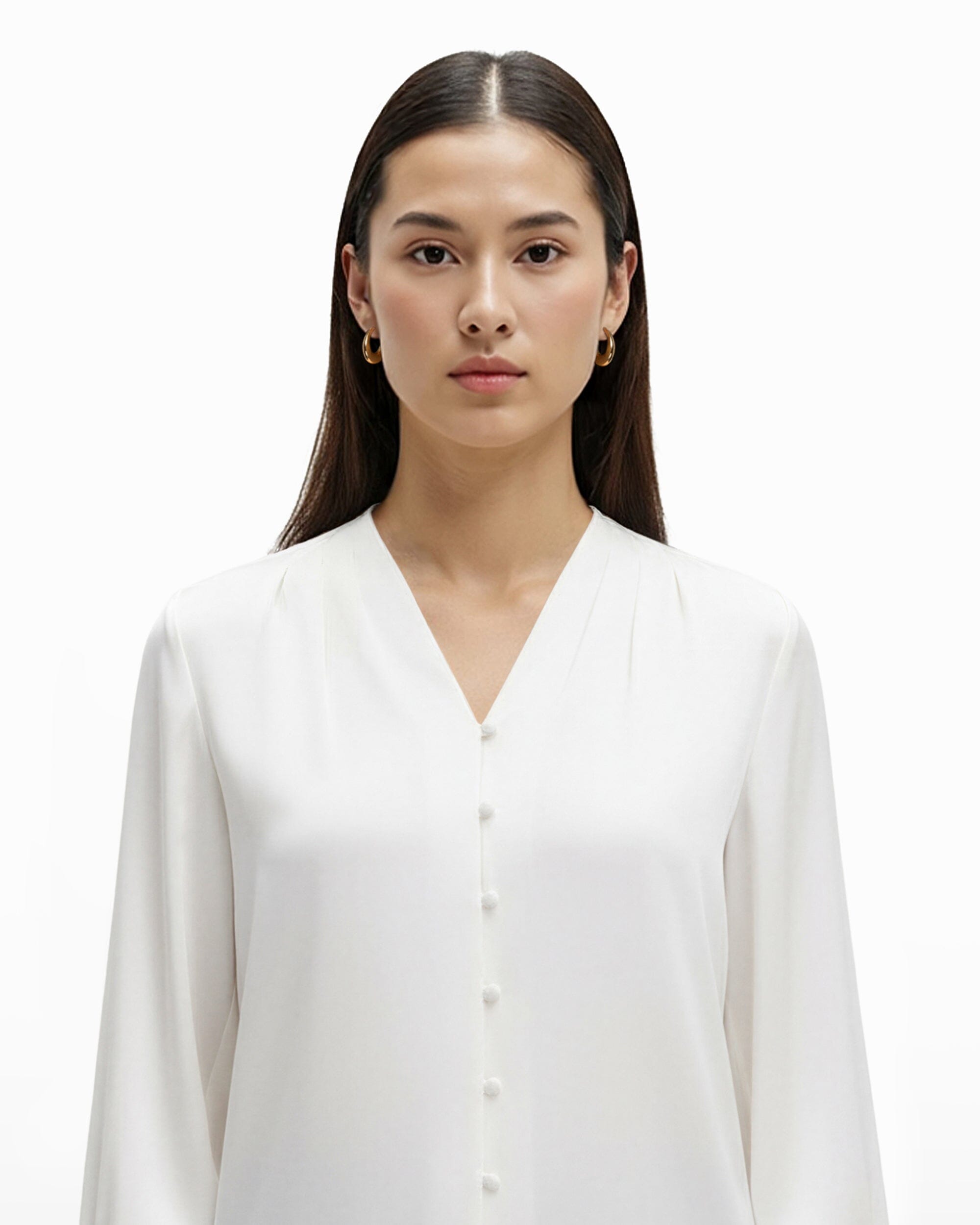 Anne Klein Pleated Cuff V Neck Top