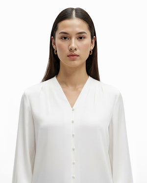 Anne Klein Pleated Cuff V Neck Top