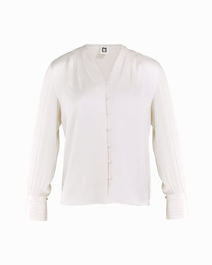 Anne Klein White Dove Pleated Cuff V Neck Top