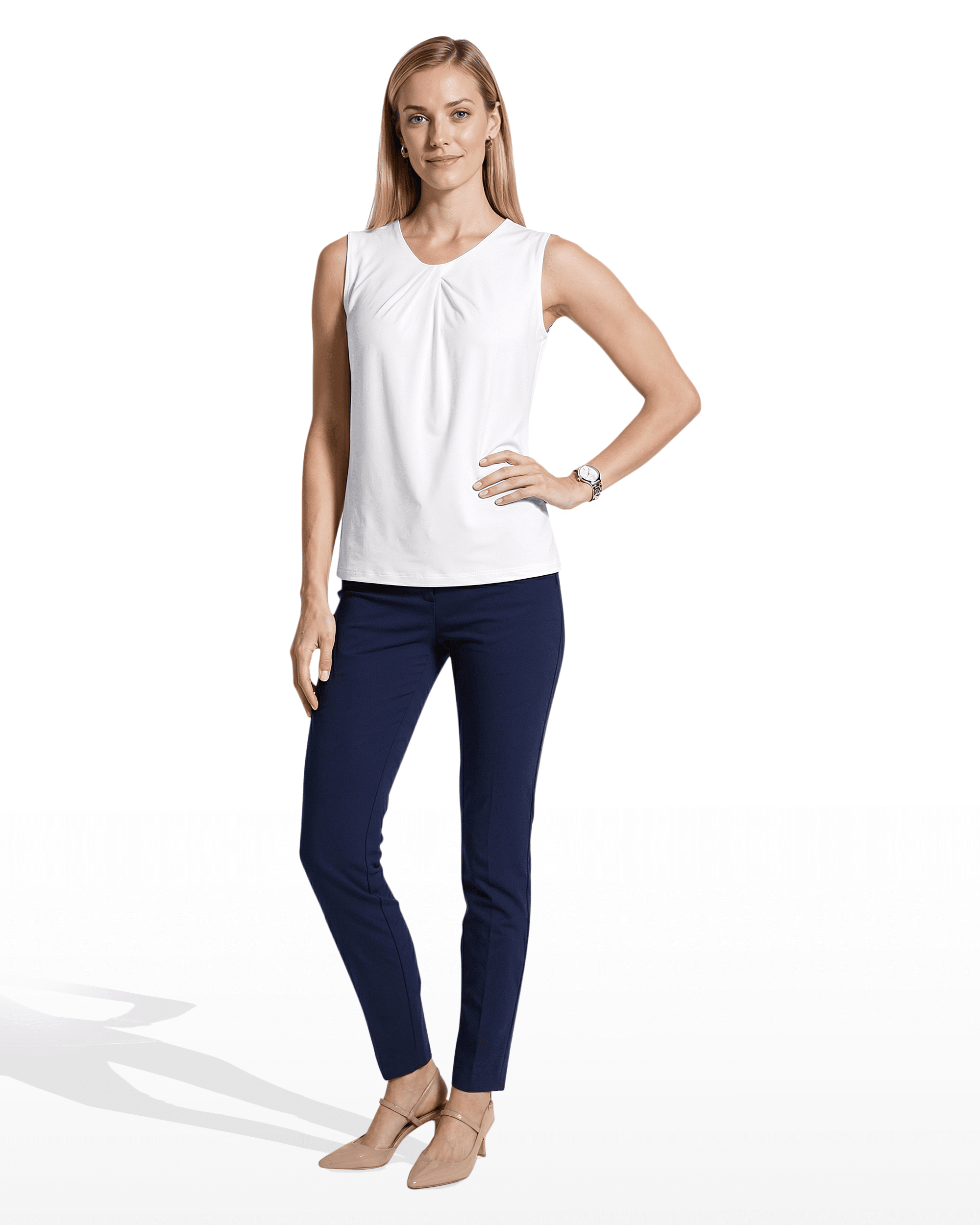 Anne Klein Asymmetric Pleated Neckline Shell Top