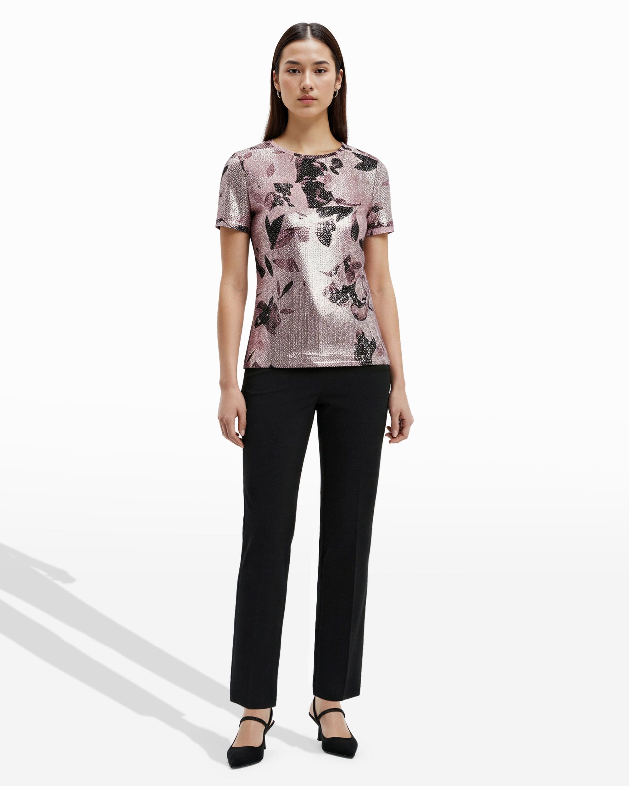 Anne Klein Dark Rose Mist Mult Short Sleeve Banded Tee