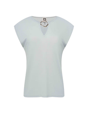 Anne Klein Soft Aloe Petite Textured Crepe Keyhole Top