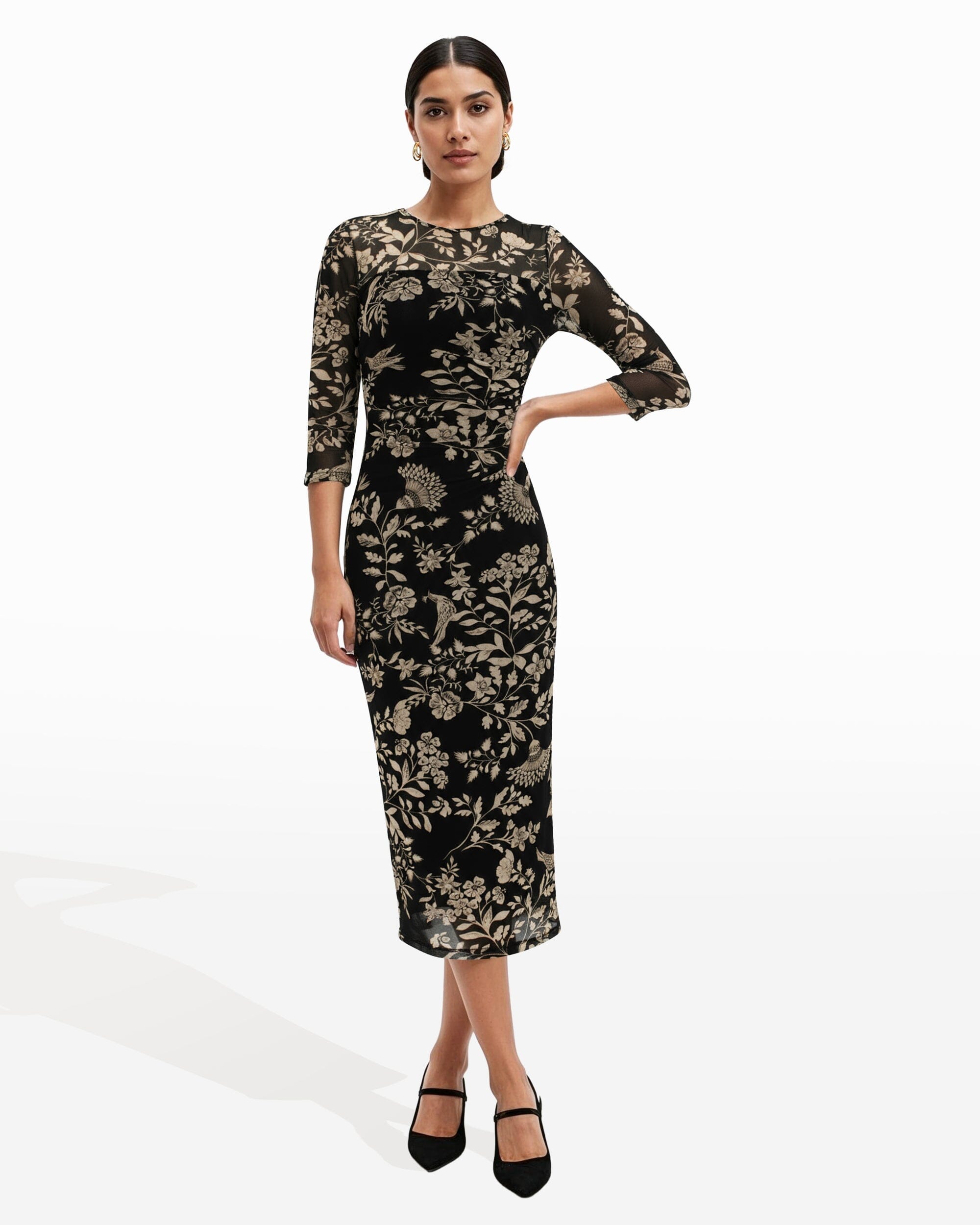 Anne Klein Anne Black Multi Side Ruched Midi Dress