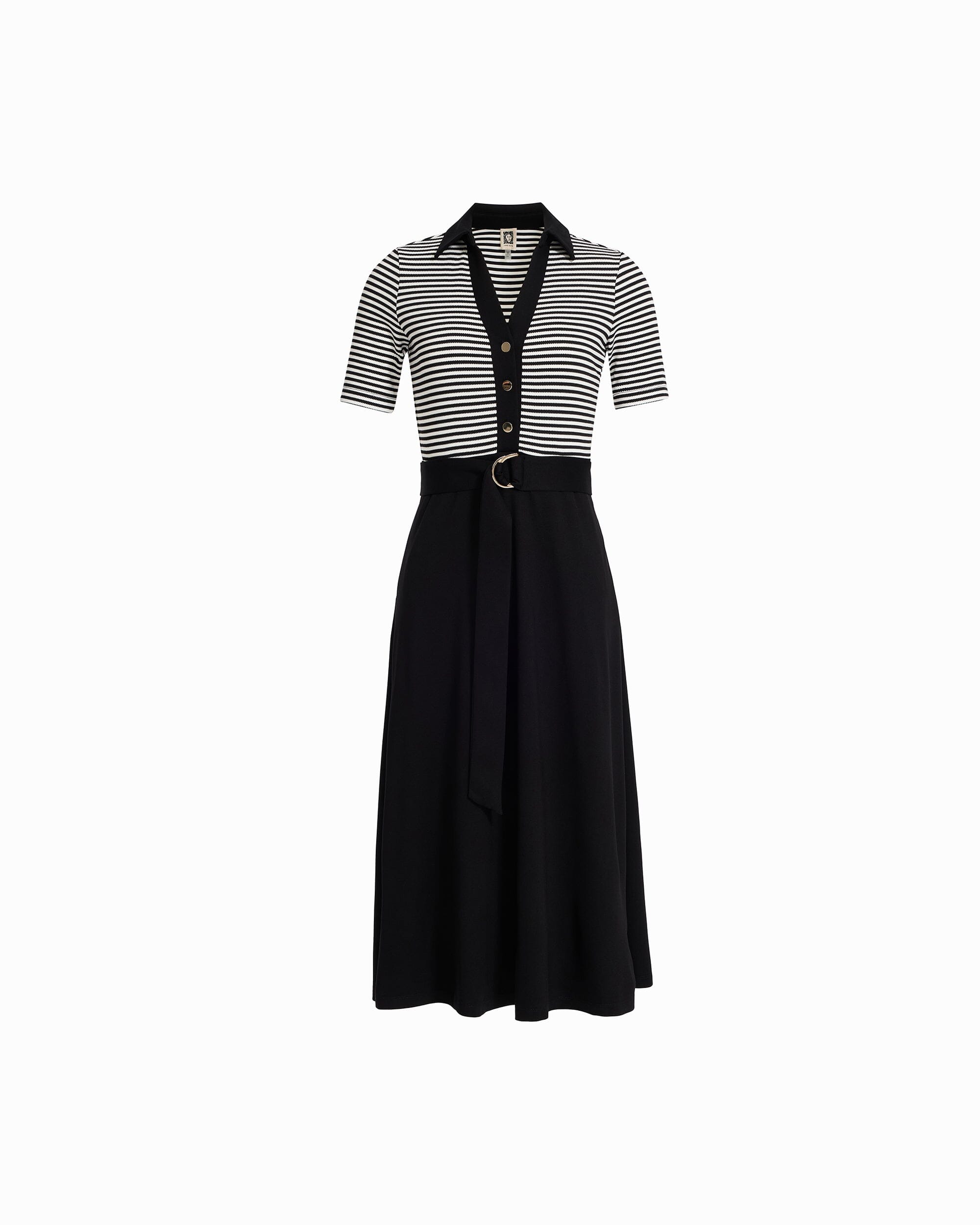 Anne Klein Anne Black/White Dove Collared Combo Midi A Line Midi Dress