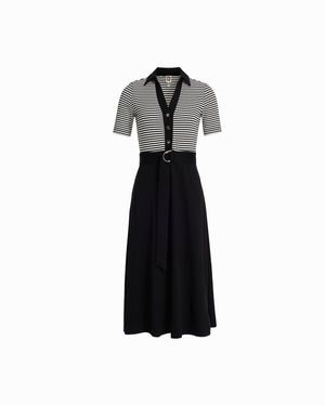 Anne Klein Anne Black/White Dove Collared Combo Midi A Line Midi Dress