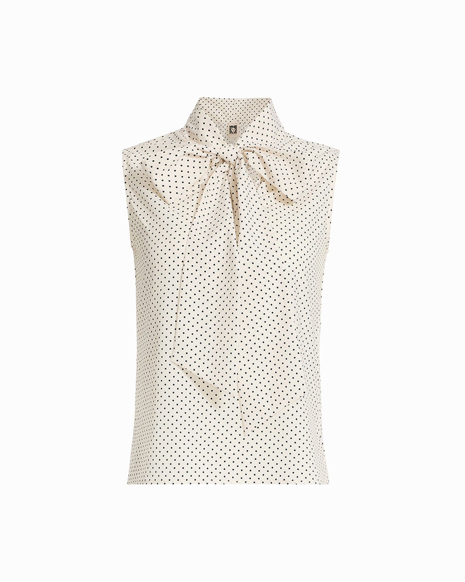Anne Klein White Dove/Anneblack Slvless Bow Neck Blouse With Shirring