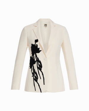 Anne Klein White Dove/Anneblack Applique One Button Jacket