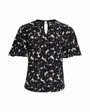 Anne Klein Anne Black/White Dove Bell Sleeve Top