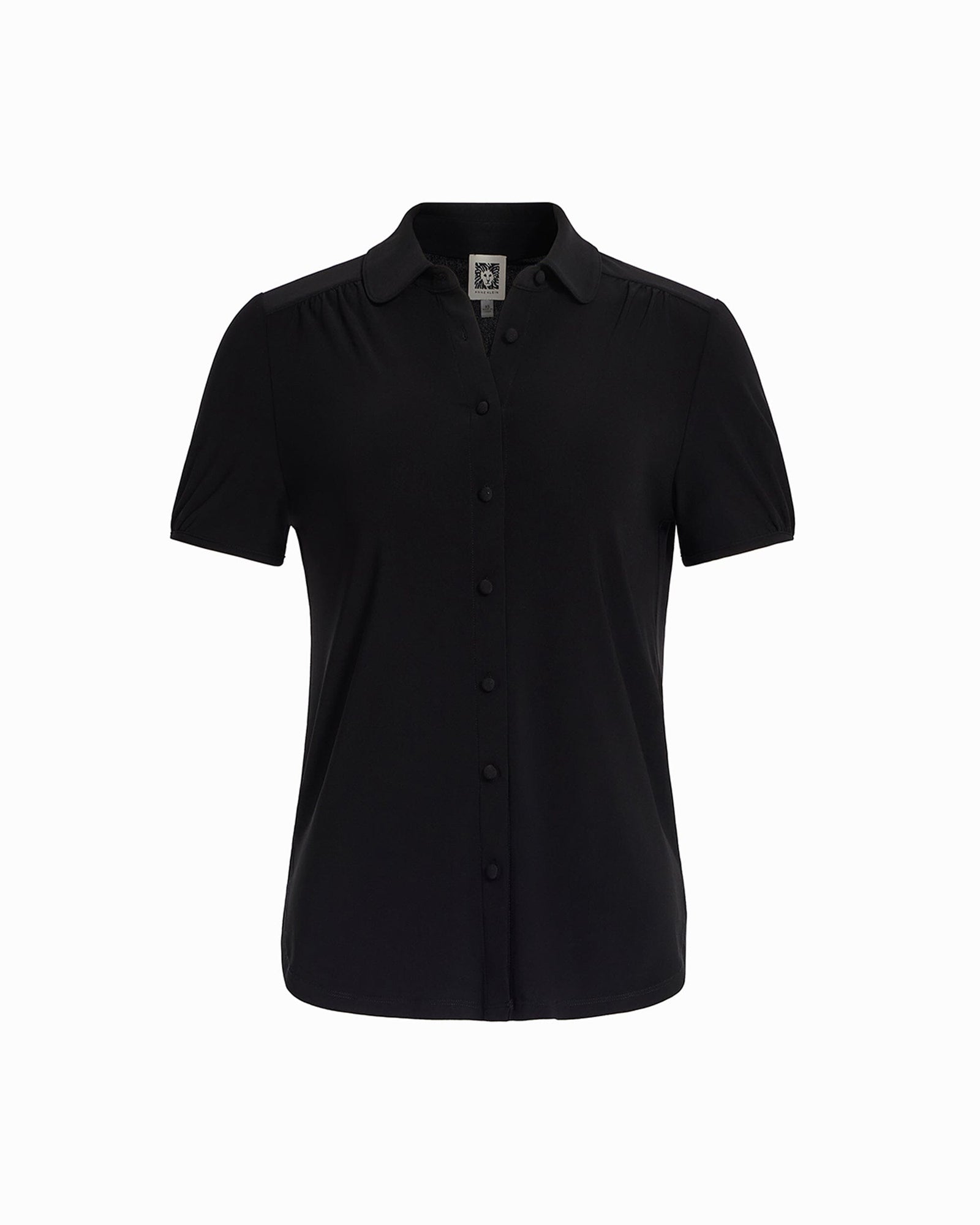 Anne Klein Anne Black Ss Collared Top W Button Ft