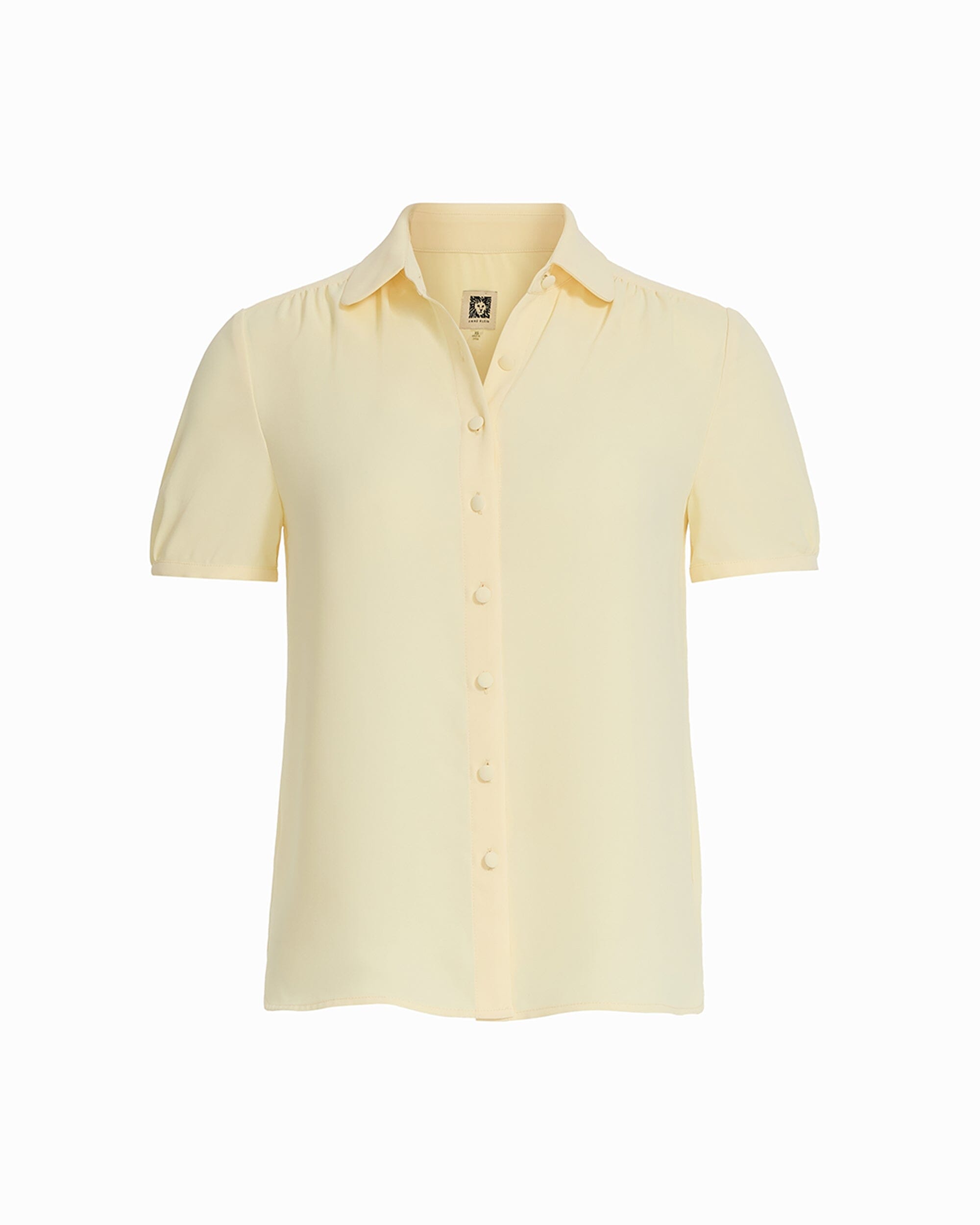Anne Klein Whisper Yellow Button Front Cap Sleeve Blouse