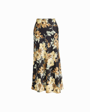Anne Klein Anne Black Multi Bias Flared Floral Skirt Unlined