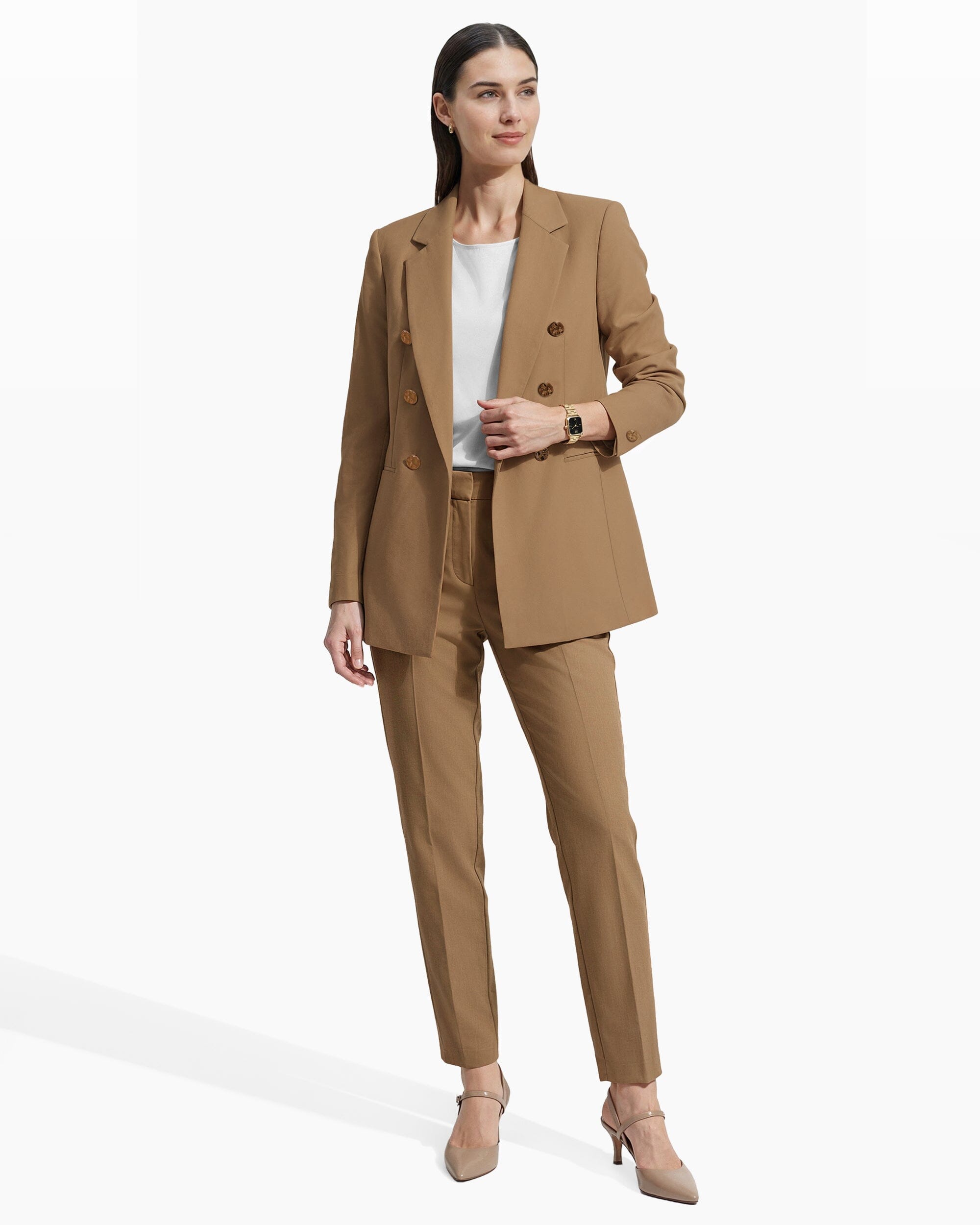 Anne Klein Double-Breasted Wool Jacket with Welt Pockets