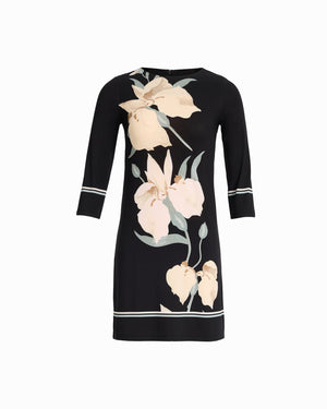 Anne Klein Anne Black Multi Boat Neck Dress T Shirt Dress