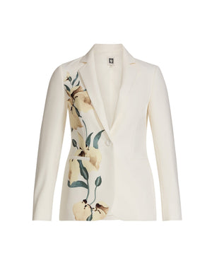 Anne Klein White Dove Multi Placed Print Single Button Tailored Jacket