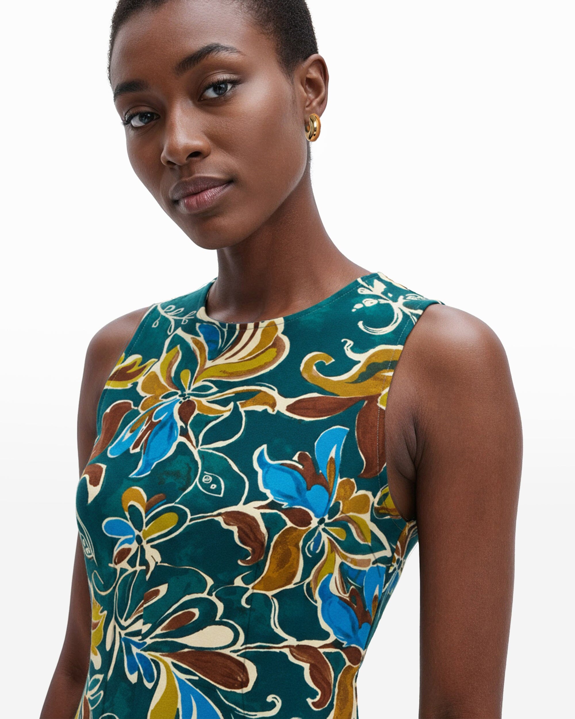 Anne Klein Women's Printed Sleeveless Sheath Dress - Ink Teal Multi - Size 10 Anne Klein Women's Printed Sleeveless Sheath Dress - Ink Teal Multi - Size 10