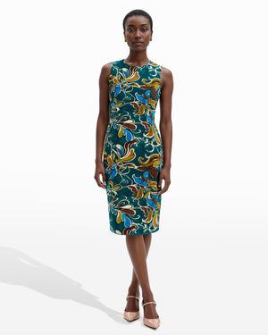 Anne Klein Ink Teal Multi Jewel Neck Sheath Dress