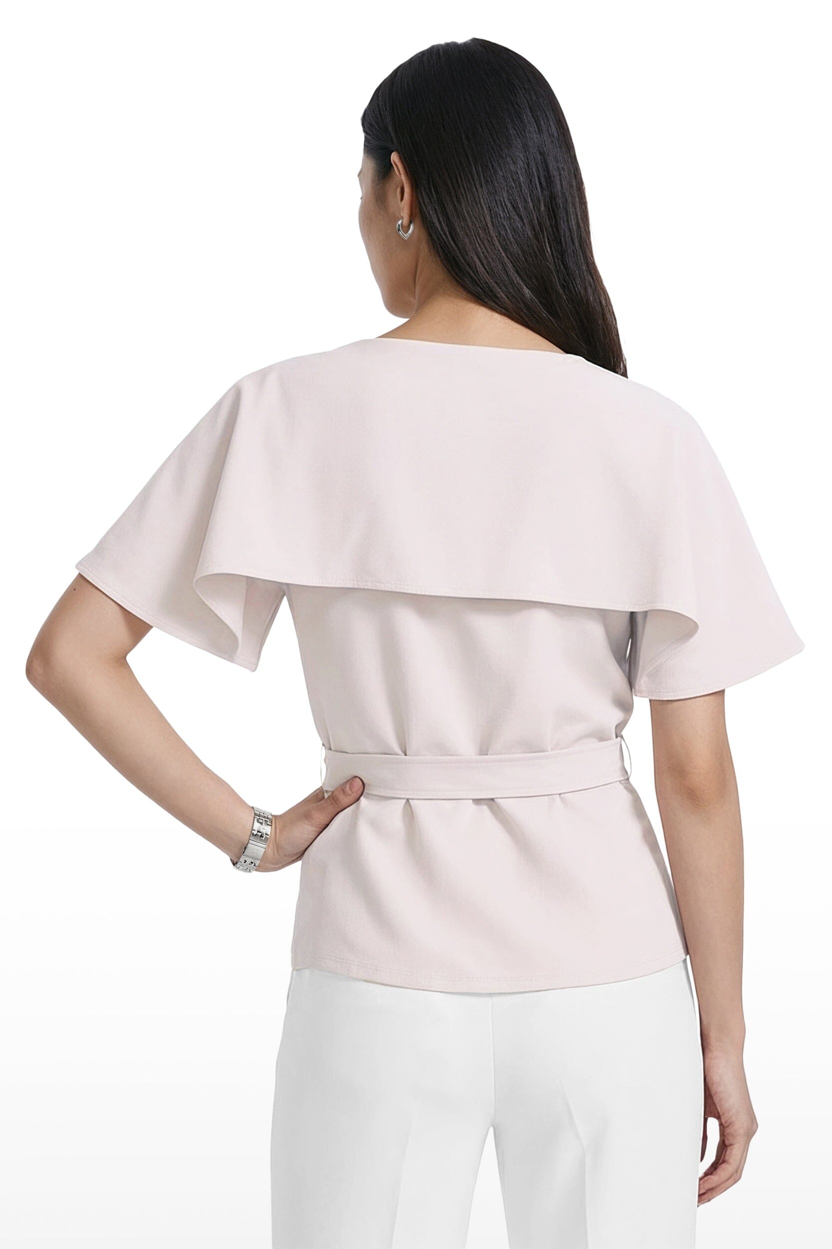 Anne Klein Layered Short Sleeve Bateau neckline Neck Pullover